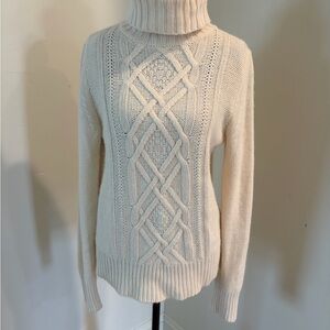 J. Crew Cream Cable Knit Turtleneck Sweater - Angora and Wool